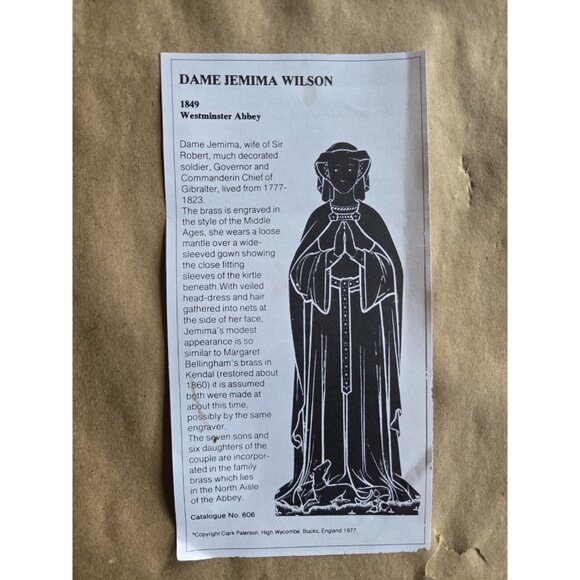 Clark Paterson Brass Rubbing Dame Jemima Wilson 1977 Westminster Abbey 19x11 - Picture 8 of 8